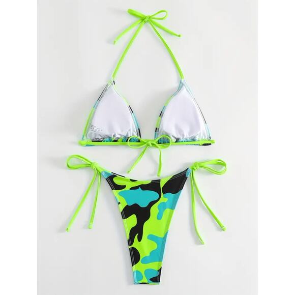 Camouflage Triangle Top Side Tie High Waist String Bikini Small - Picture 2 of 5